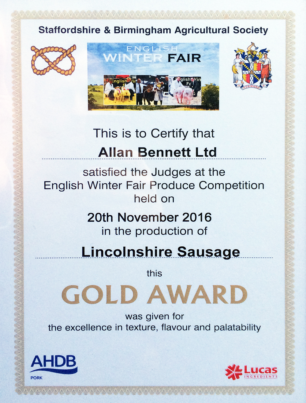 allan bennett english winter fair produce gold award